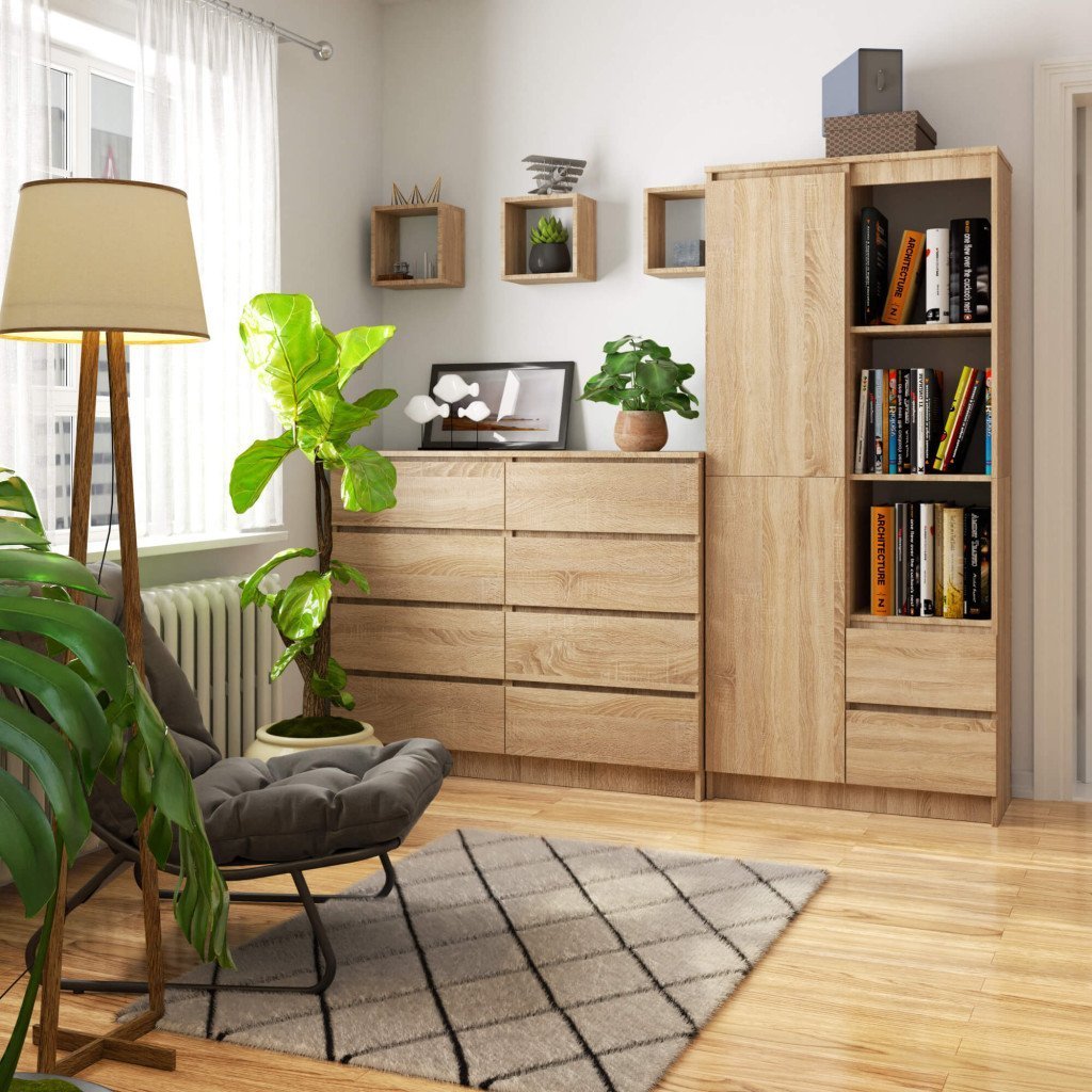 Dulap cu usa, 2 sertare si 7 rafturi, PAL laminat 16 mm, 80x35x180 cm, sonoma 2 Dulap cu usa, 2 sertare si 7 rafturi, PAL laminat 16 mm, 80x35x180 cm, sonoma - imagine 2