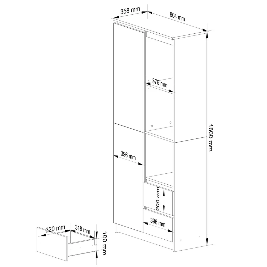 Dulap cu usa, 2 sertare si 7 rafturi, PAL laminat 16 mm, 80x35x180 cm, sonoma 4 Dulap cu usa, 2 sertare si 7 rafturi, PAL laminat 16 mm, 80x35x180 cm, sonoma - imagine 4