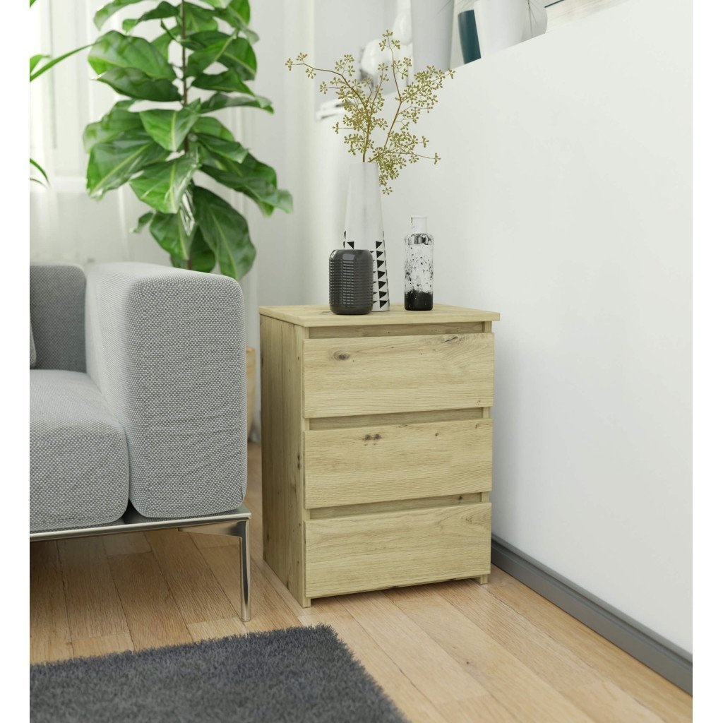 Noptiera cu 3 sertare, PAL laminat 16 mm, 40x35x57 cm, stejar artisan 4 Noptiera cu 3 sertare, PAL laminat 16 mm, 40x35x57 cm, stejar artisan - imagine 4