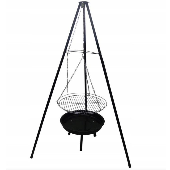 Gratar metalic, cu trepied si tava de gatire suspendata, reglabil, 147x95cm