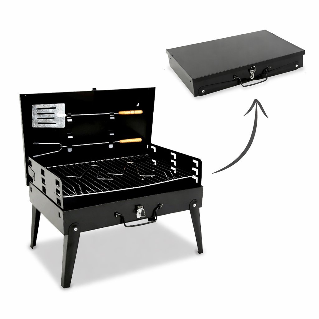 gratar portabil pliabil tip valiza pentru camping, cu accesorii de gratar incluse, 45x30x30 cm 2 Gratar portabil pliabil tip valiza pentru camping, cu accesorii de gratar incluse, 45x30x30 cm - imagine 2