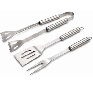 Set 3 ustensile pentru gratar din otel inoxidabil, spatula, furculita si cleste, cu husa
