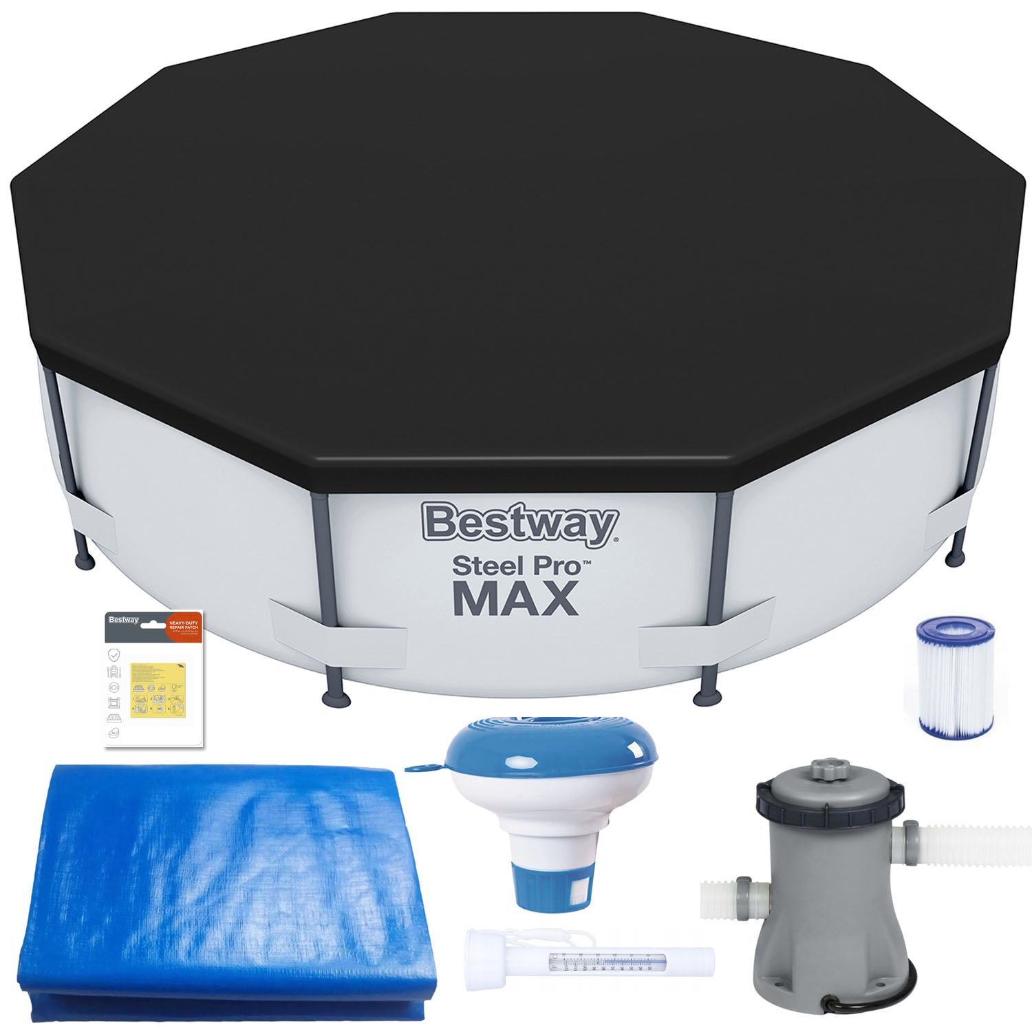 Piscina cadru metalic Bestway Steel Pro MAX, 305×76 cm, cu toate accesoriile
