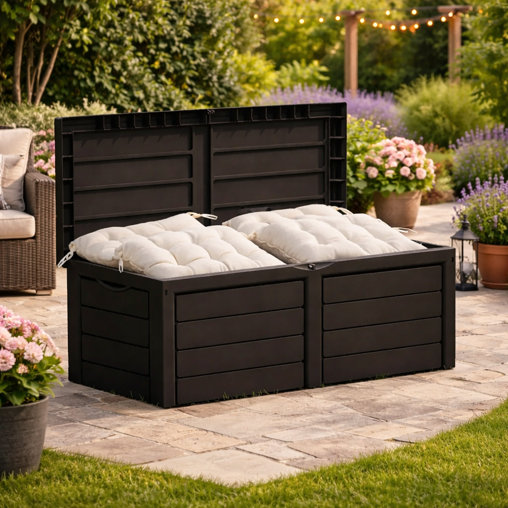 cutie depozitare gradina 320 l, pentru perne si accesorii, 119x52x53 cm, negru 2 Cutie depozitare gradina 320 l, pentru perne si accesorii, 119x52x53 cm, negru - imagine 2
