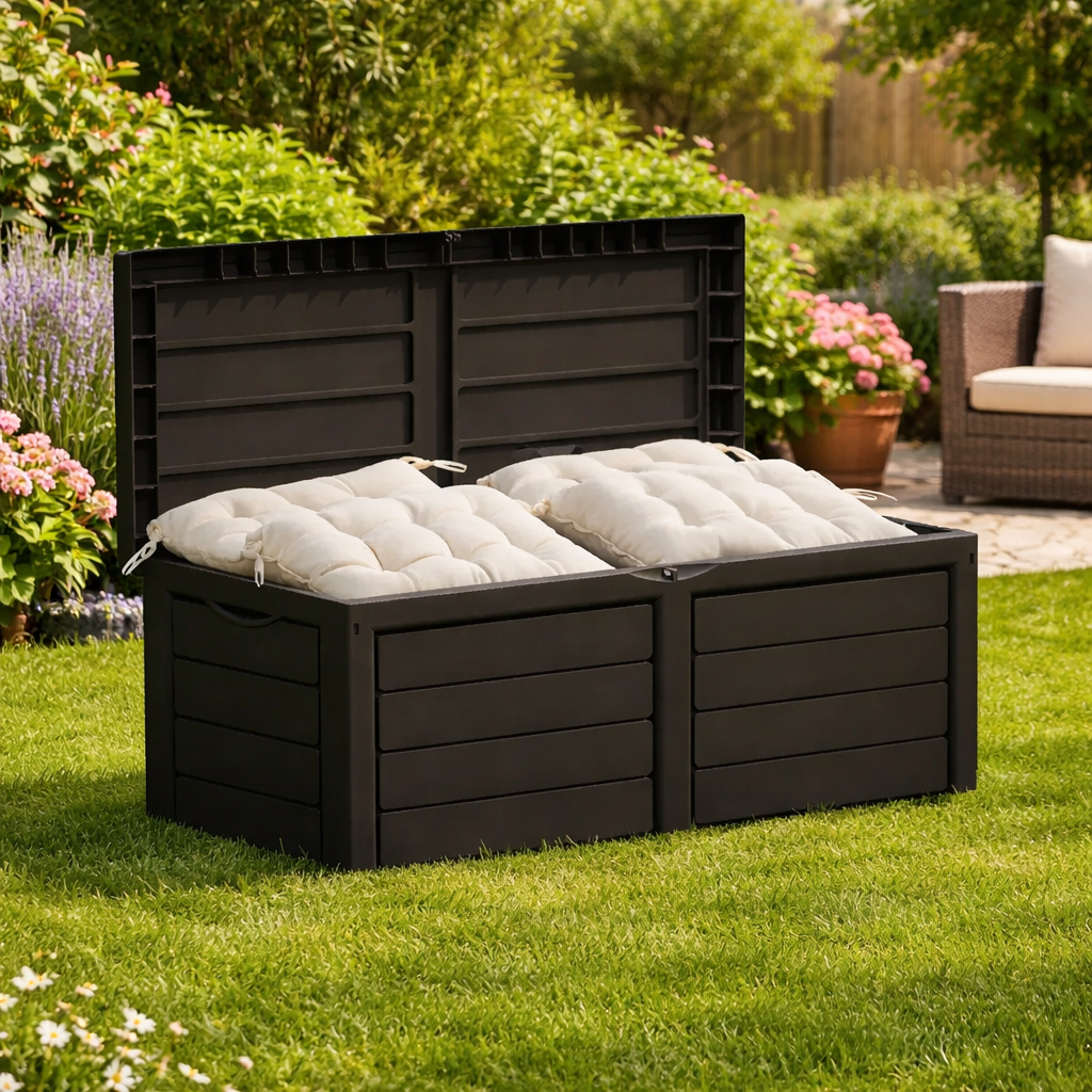 cutie depozitare gradina 320 l, pentru perne si accesorii, 119x52x53 cm, negru 4 Cutie depozitare gradina 320 l, pentru perne si accesorii, 119x52x53 cm, negru - imagine 4