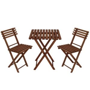 Set mobilier balcon sau terasa din lemn de fag, pliabil, masa 52x51x65 cm si 2 scaune, maro inchis