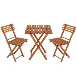 Set mobilier balcon sau terasa din lemn de fag, pliabil, masa 52x51x65 cm si 2 scaune, maro