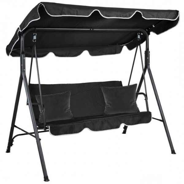 Balansoar de Gradina, Mercaton, 3 Locuri, Structura Metalica, Rezistent UV, Impermeabil, Maxim 260 Kg, 173 x 110 x 154 cm, Negru