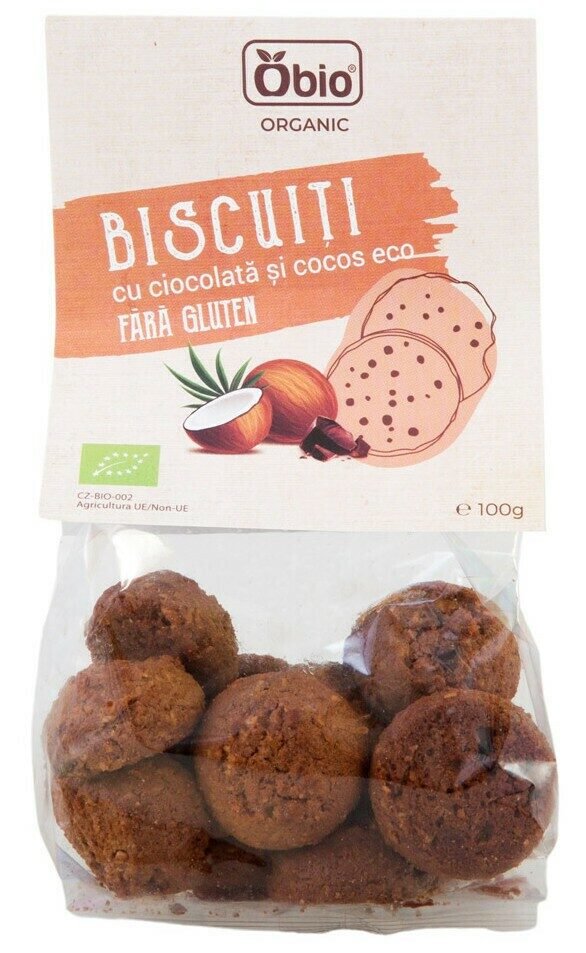 Biscuiti cu ciocolata si cocos fara gluten bio 100g Obio