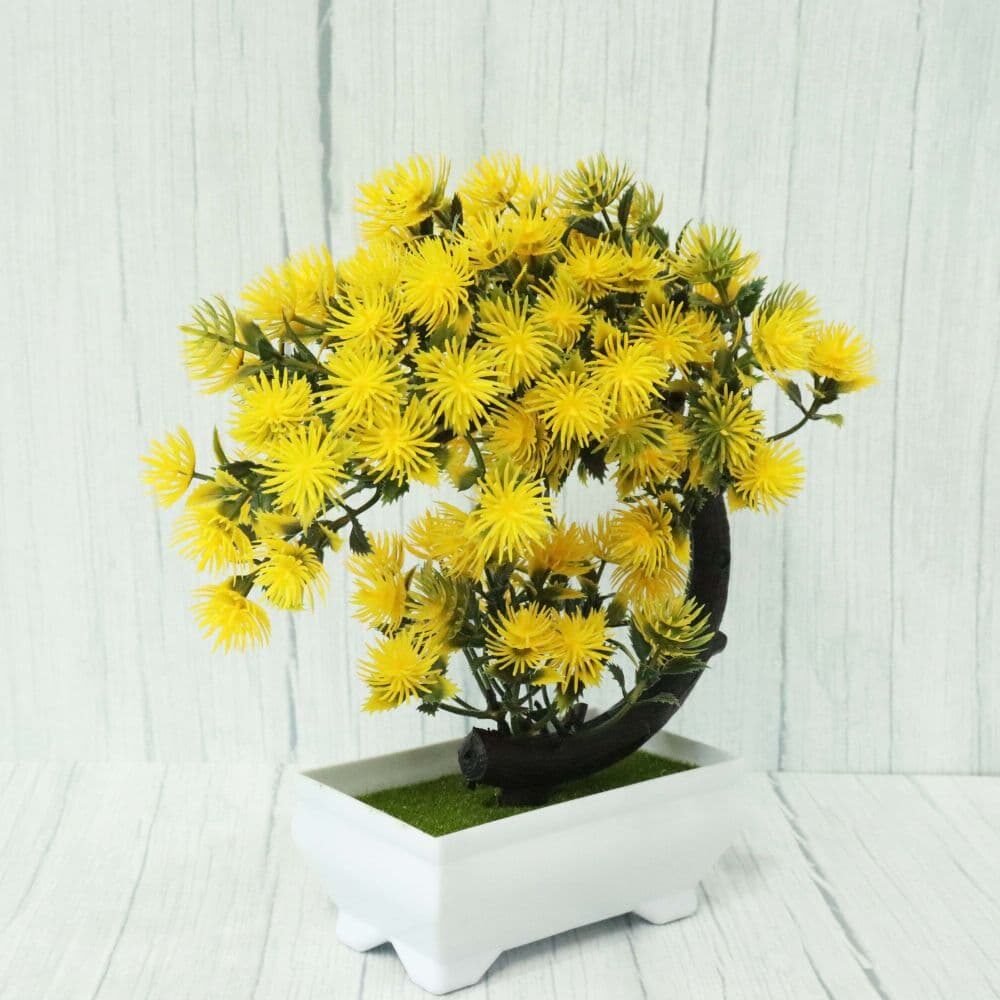 Bonsai decorativ artificial in ghiveci, Galben, 20 cm