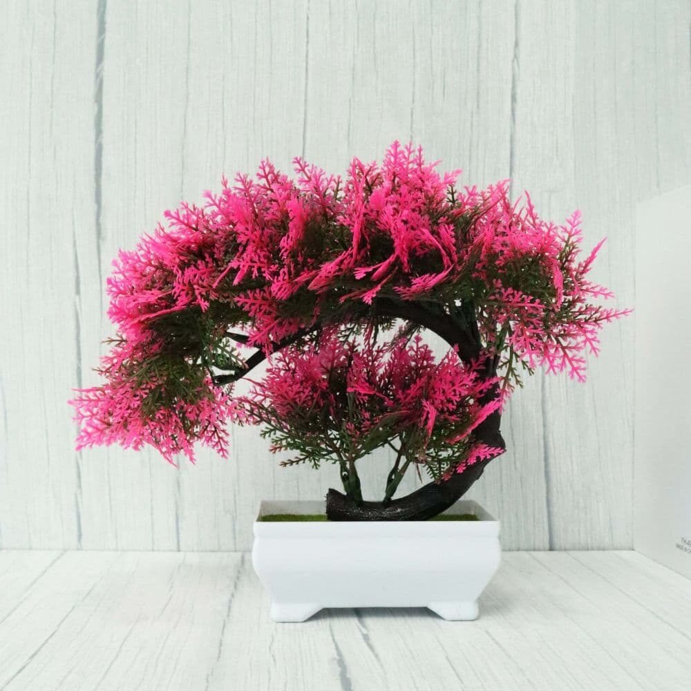 Bonsai decorativ artificial in ghiveci, Roz, 28 cm