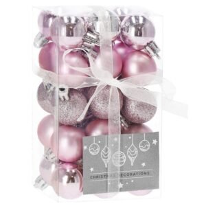 Set globuri de Craciun, 30 bucati, 3 modele, 3cm, roz