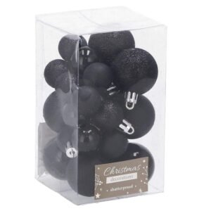 Set globuri de Craciun, 25 bucati, 3 modele, 2,5cm si 4cm, negru