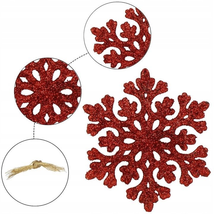 decoratiune brad fulg de zapada, set 8 bucati, 8cm, rosu 3 Decoratiune brad fulg de zapada, set 8 bucati, 8cm, rosu - imagine 3