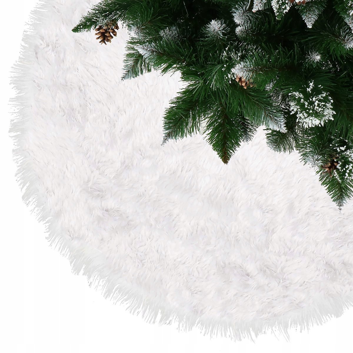 Covoras de pus sub bradul de Craciun, diametru 72 cm, imitatie blana alba