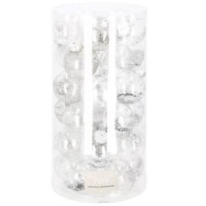 Set globuri de Craciun Inedit, 30 bucati, 7cm, transparente si argintiu