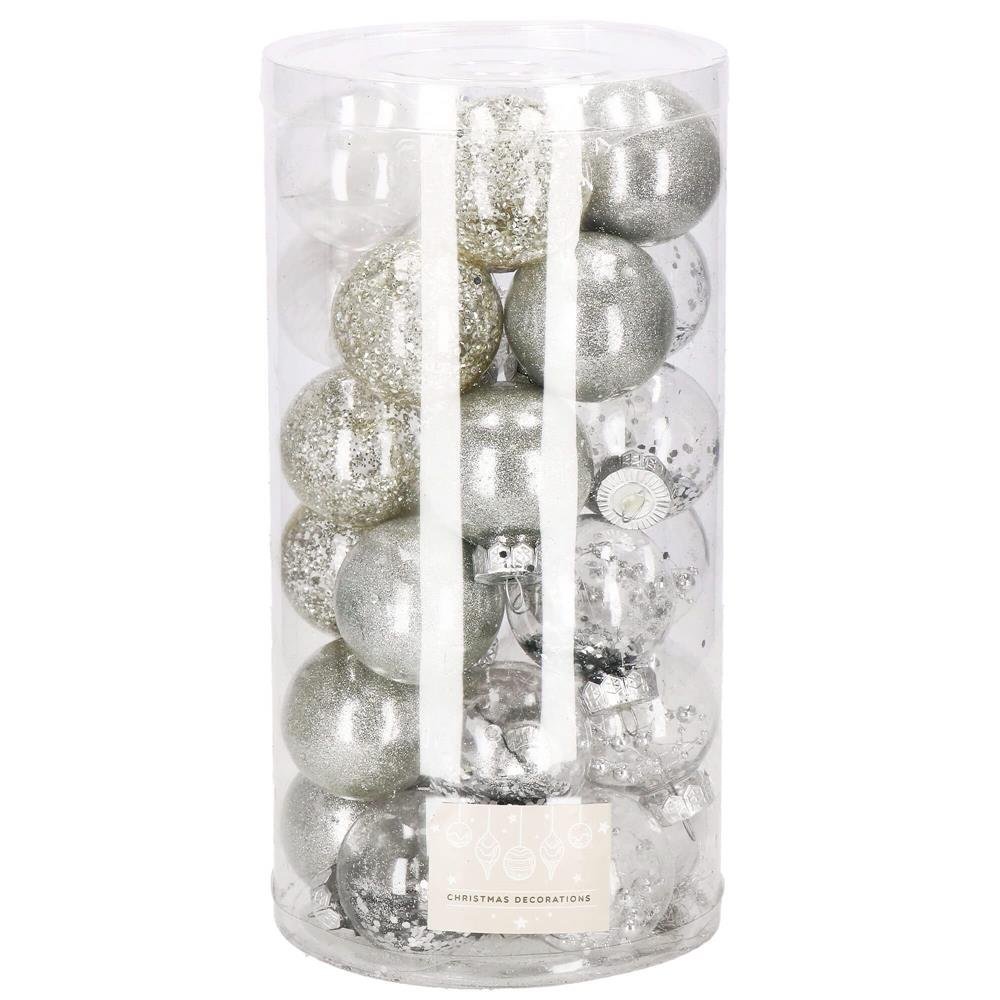 Set globuri de Craciun Inedit, 30 bucati, 6cm, transparente si argintiu 1 Set globuri de Craciun Inedit, 30 bucati, 6cm, transparente si argintiu