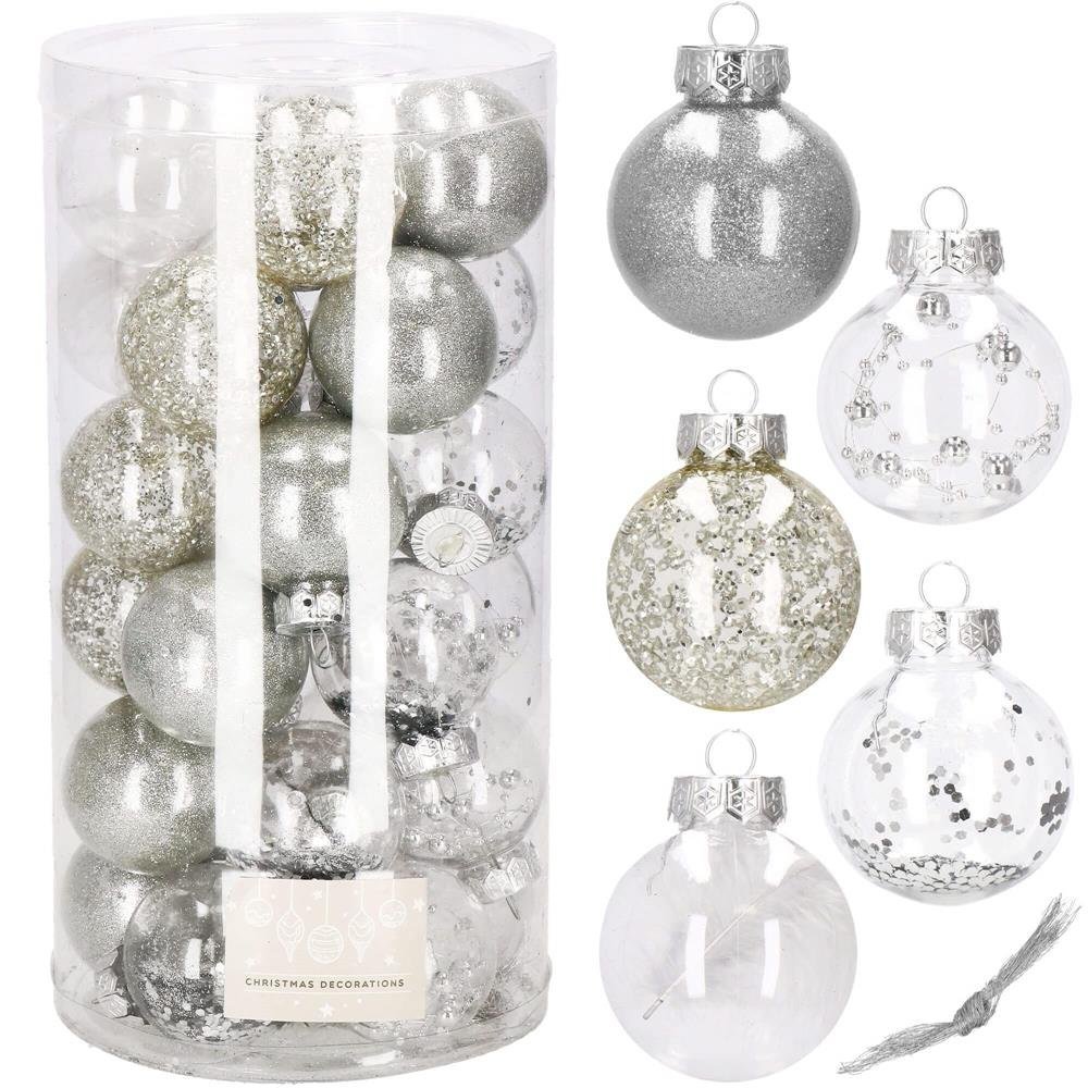 Set globuri de Craciun Inedit, 30 bucati, 6cm, transparente si argintiu 2 Set globuri de Craciun Inedit, 30 bucati, 6cm, transparente si argintiu - imagine 2