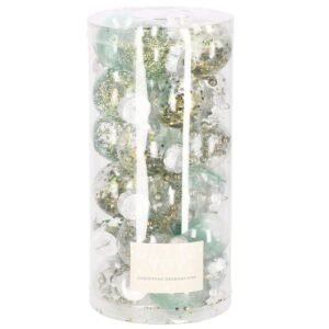 Set globuri de Craciun Inedit, 24 bucati, 5cm, transparente si verde