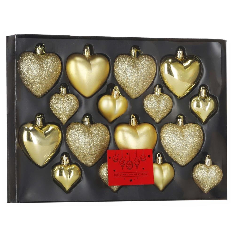 Set globuri decorative in forma de inima, 16 bucati, plastic, 4-7 cm, auriu 1 Set globuri decorative in forma de inima, 16 bucati, plastic, 4-7 cm, auriu