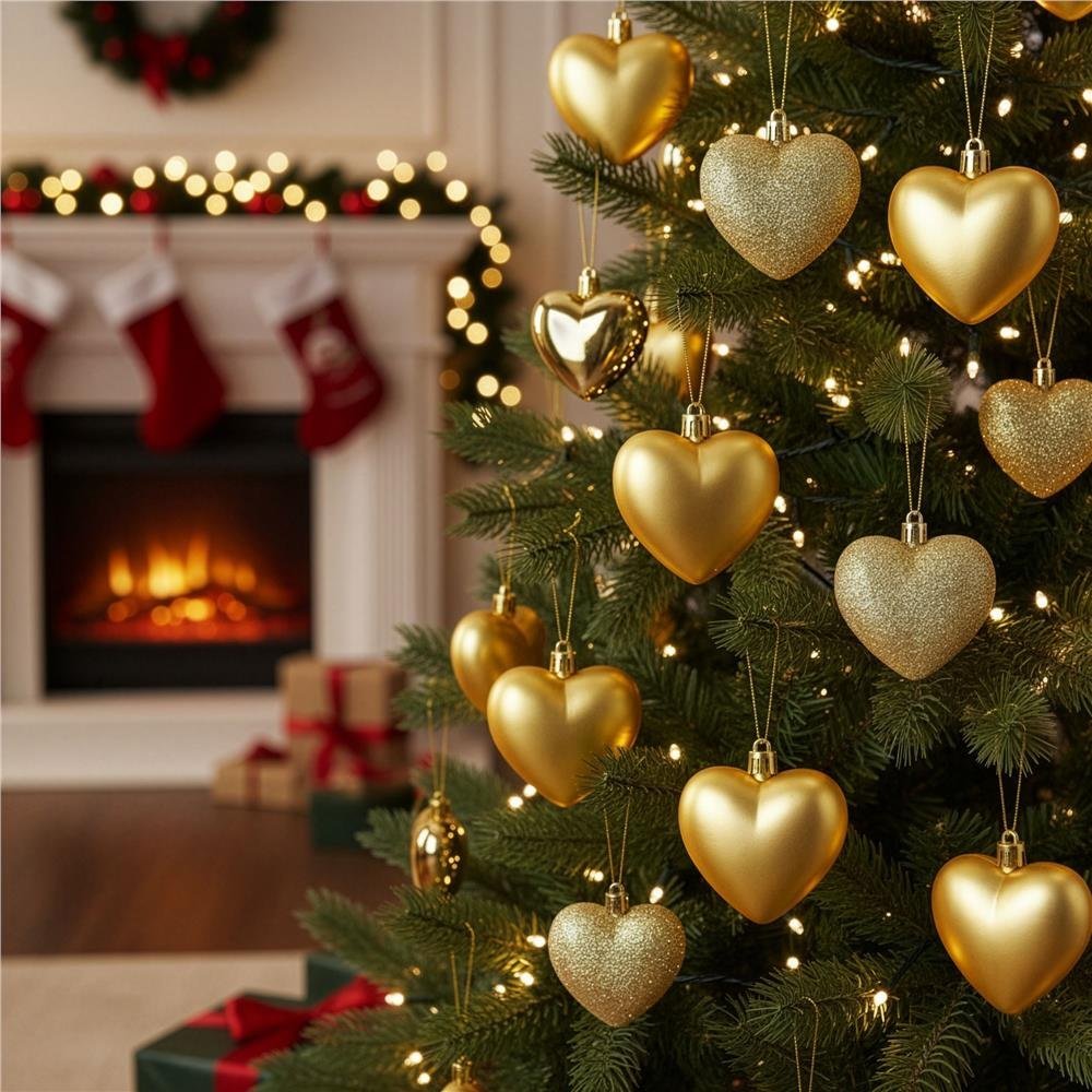 Set globuri decorative in forma de inima, 16 bucati, plastic, 4-7 cm, auriu 4 Set globuri decorative in forma de inima, 16 bucati, plastic, 4-7 cm, auriu - imagine 4