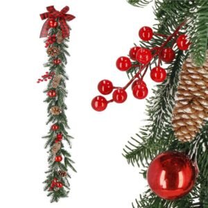 Ghirlanda artificiala decorativa de Craciun, aspect inzapezit, 150 cm, ace 3D, verde