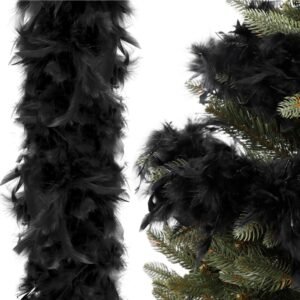 Ghirlanda pentru decor sau bradul de Craciun, model puf si pene, negru, 180cm