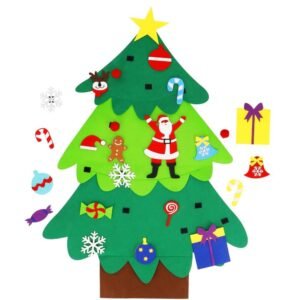 Brad de Craciun din pasla pentru copii, 115×80 cm, cu 26 decoratiuni