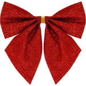 Set 3 ornamente pentru bradul de Craciun, fundita, 11cm, rosu