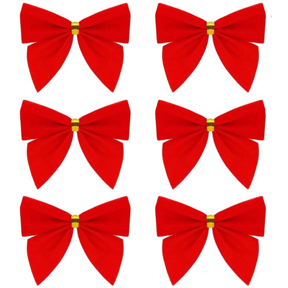 Set 6 ornamente pentru bradul de Craciun, fundita, 8cm, rosu