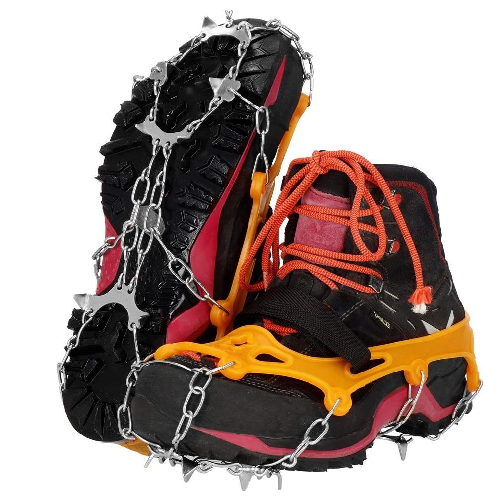 Crampoane antiderapante pentru incaltaminte, marimea M 36-40, cu 8 pini, otel si TPE, galben 2 Crampoane antiderapante pentru incaltaminte, marimea M 36-40, cu 8 pini, otel si TPE, galben - imagine 2