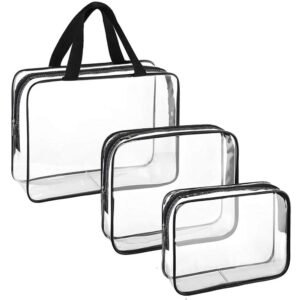 Set 3 genti organizatoare de calatorie cu fermoar, diverse dimensiuni, transparente