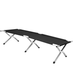 Pat pliant pentru camping, structura metalica, 190x74x42cm, 150kg, negru