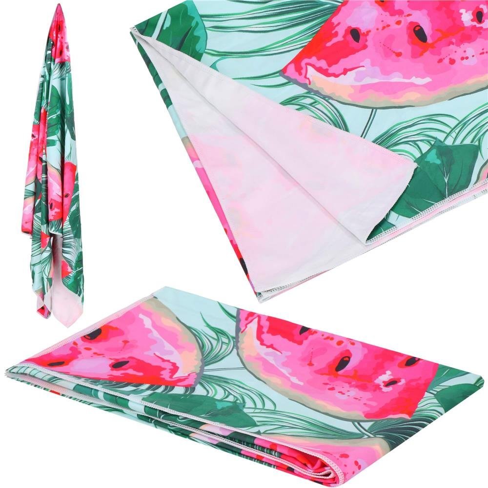 prosop de plaja cu uscare de rapida, husa de transport, 90x180cm, model pepene verde 2 Prosop de plaja cu uscare de rapida, husa de transport, 90x180cm, model pepene verde - imagine 2