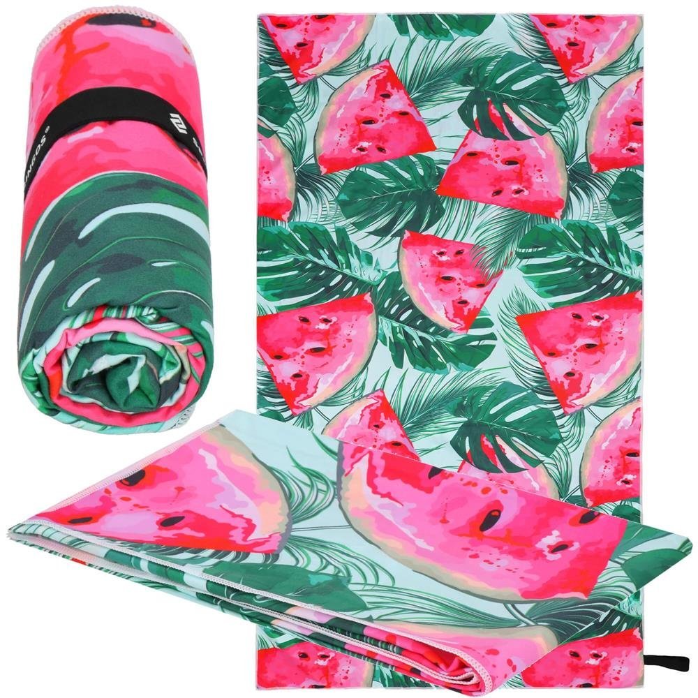 prosop de plaja cu uscare de rapida, husa de transport, 90x180cm, model pepene verde 4 Prosop de plaja cu uscare de rapida, husa de transport, 90x180cm, model pepene verde - imagine 4