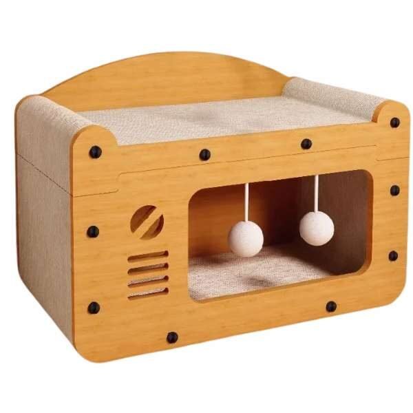 Calcus Mercaton pentru Pisicute cu Centru de Joaca si Spatiu de Zgariat, Materiale Ecologice, 56x30x30 cm, Maro