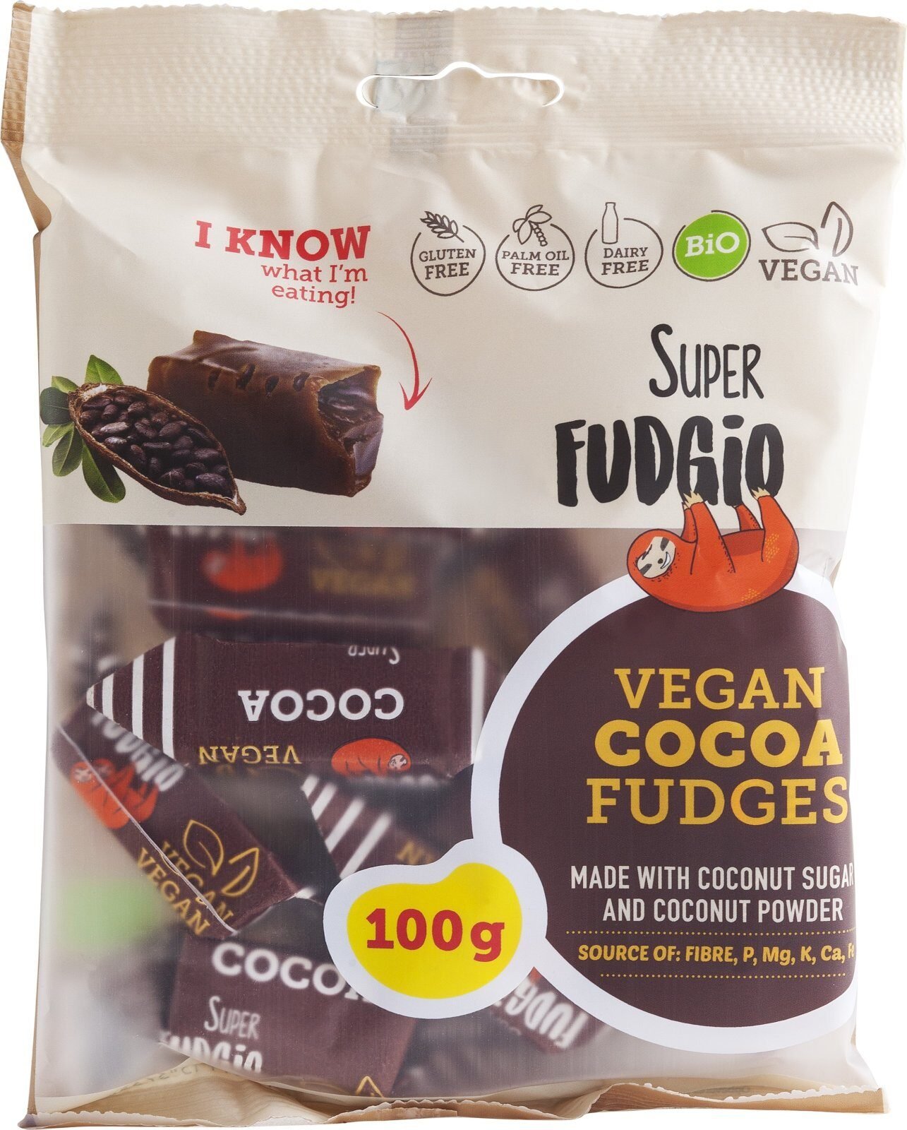 Caramele aroma cacao, bio, 100g, Super Fudgio