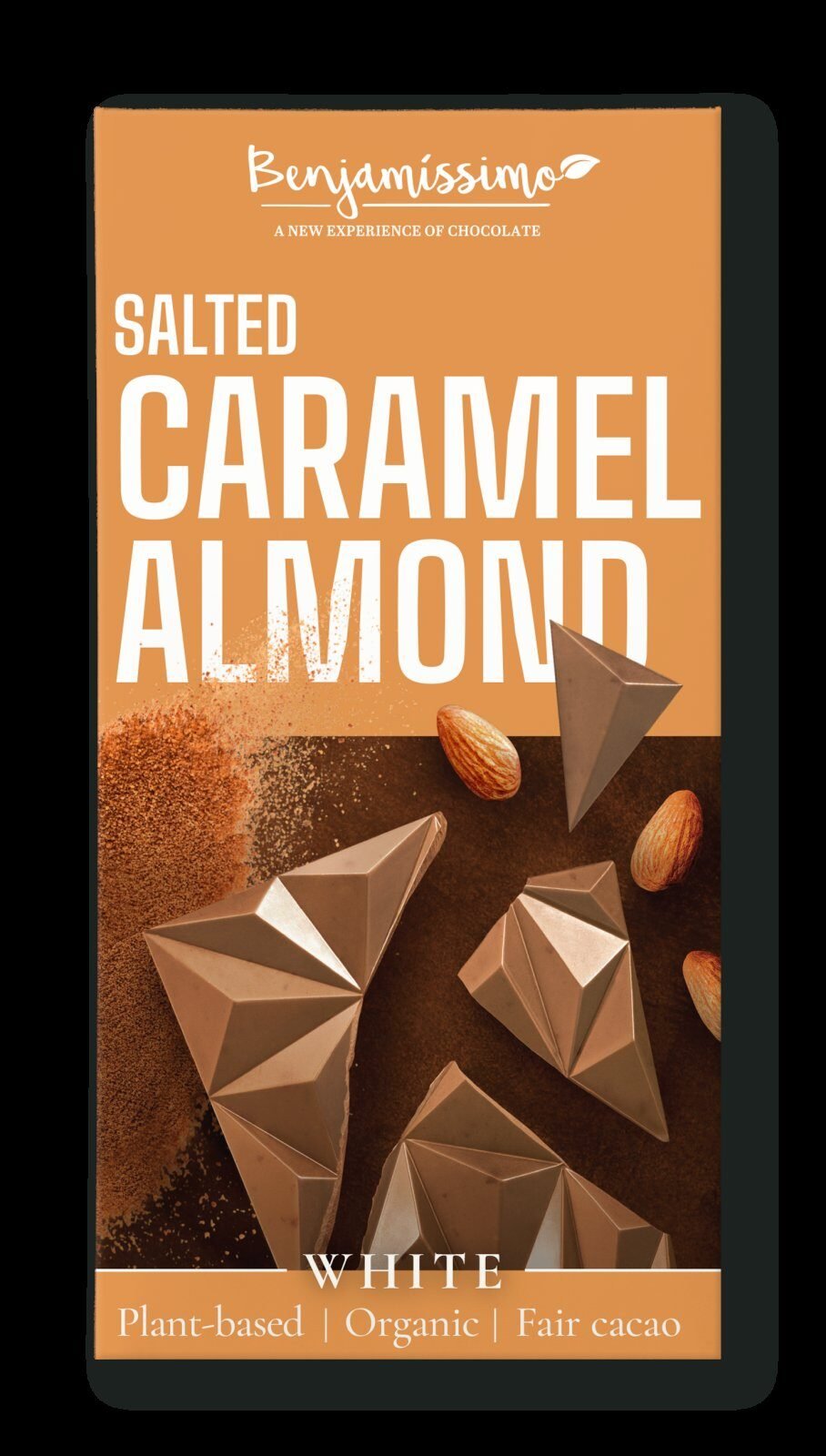 Ciocolata alba cu migdale si caramel sarat, bio, 60g, Benjamissimo