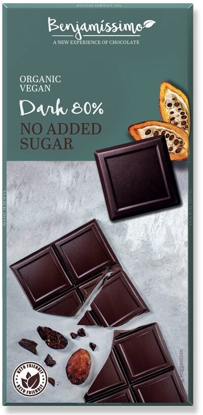 Ciocolata cu 80% cacao fara zahar adaugat bio, 70g, Benjamissimo