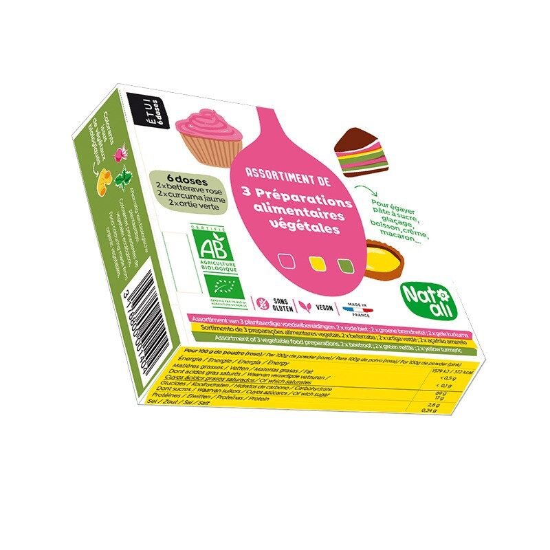Coloranti alimentari 3 culori, bio, 6x 5g, Nat-ali