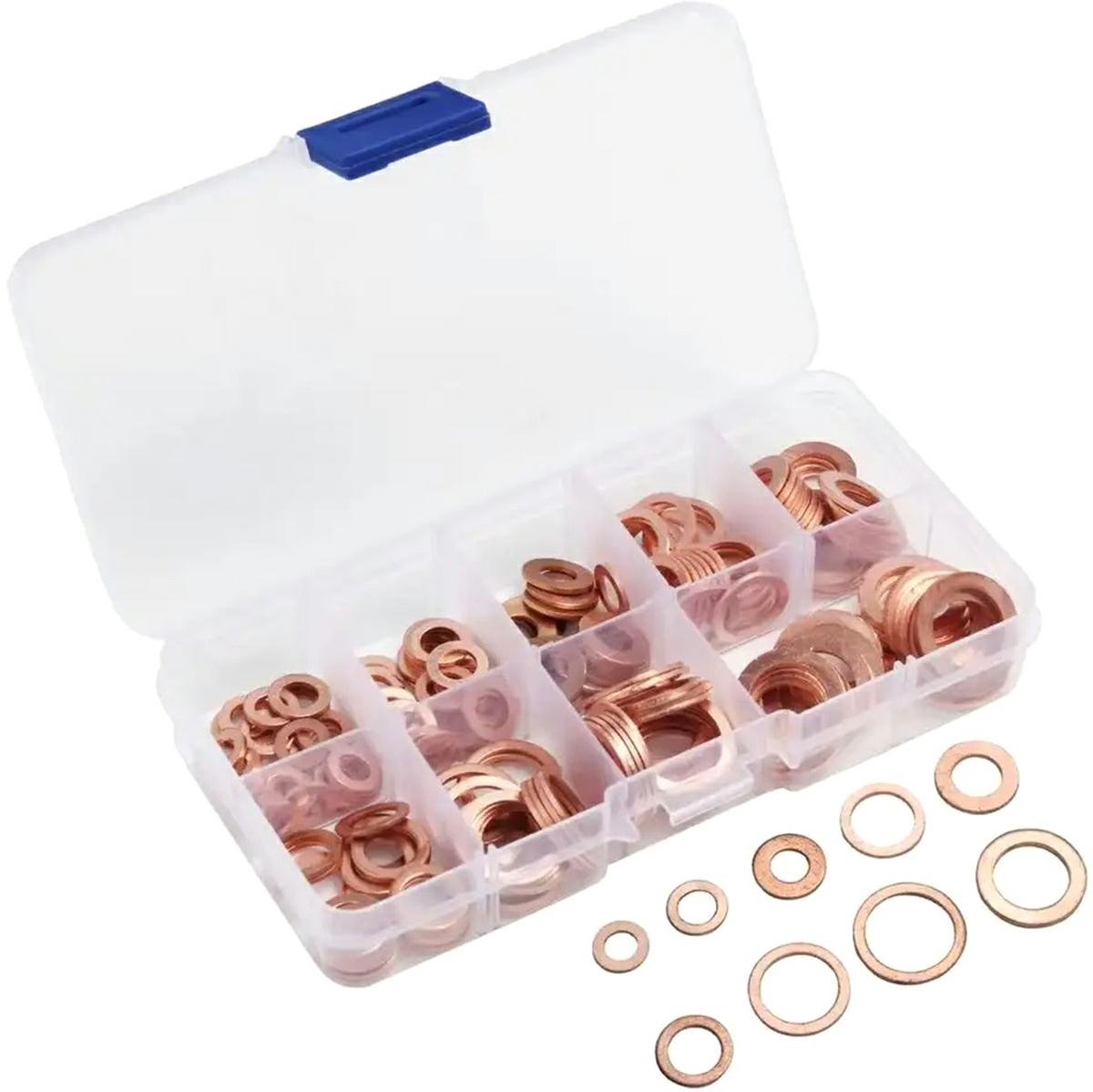 set 200 de șaibe din cupru, 9 dimensiuni diferite, pentru buson baie de ulei sau alte reparatii 3 Set 200 de șaibe din cupru, 9 dimensiuni diferite, pentru buson baie de ulei sau alte reparatii - imagine 3