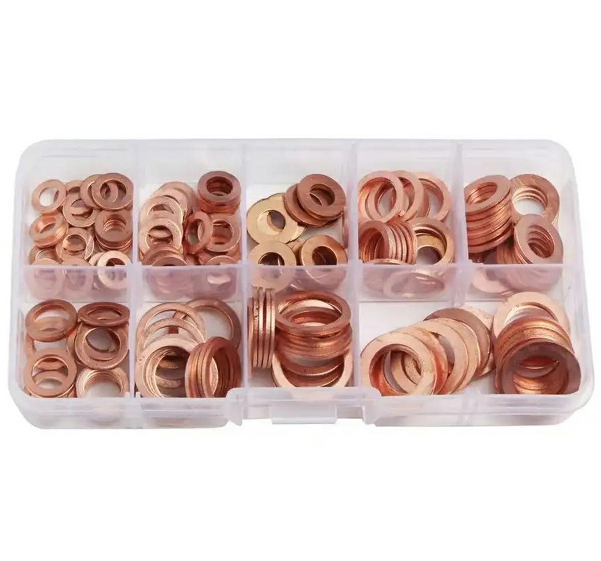 set 200 de șaibe din cupru, 9 dimensiuni diferite, pentru buson baie de ulei sau alte reparatii 5 Set 200 de șaibe din cupru, 9 dimensiuni diferite, pentru buson baie de ulei sau alte reparatii - imagine 5