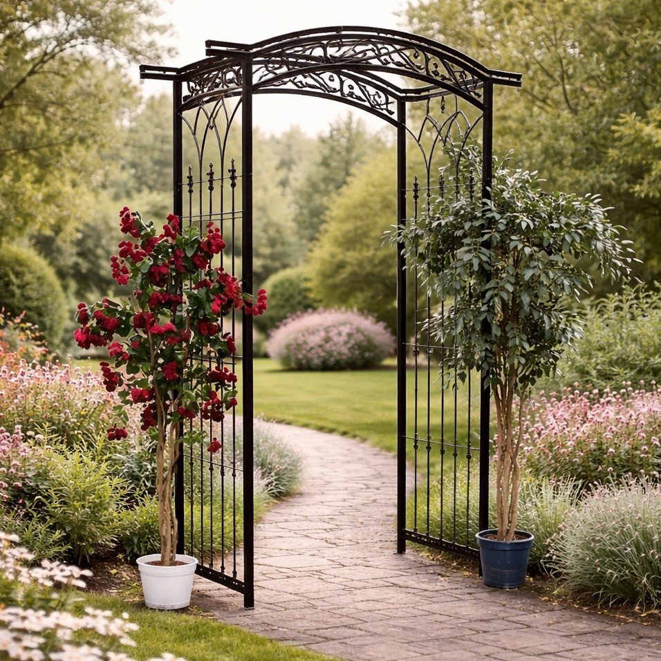 Pergola gradina metalica, suport plante cataratoare, 105x46x215 cm, negru