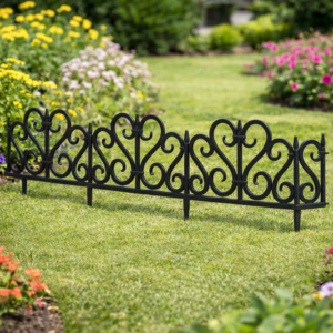 Set 4 panouri de gard decorativ gradina, flexibil, PVC, set 4 x 60×33 cm, negru