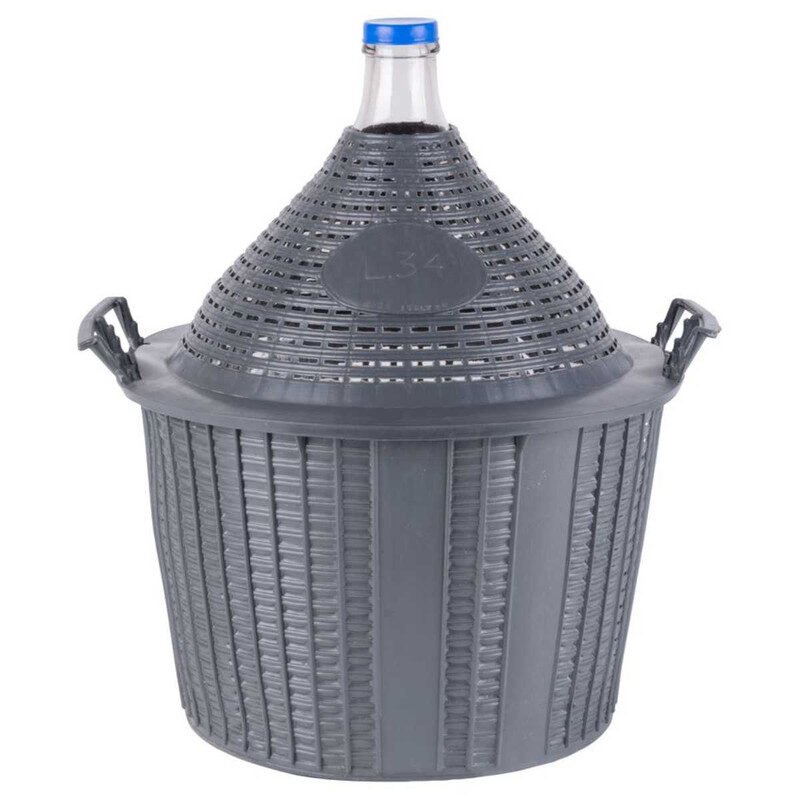 Damigeana din Sticla cu Capac, Manere si Cos din Plastic, Gura Larga 55 mm, 25 Litri, 520×415/330 mm
