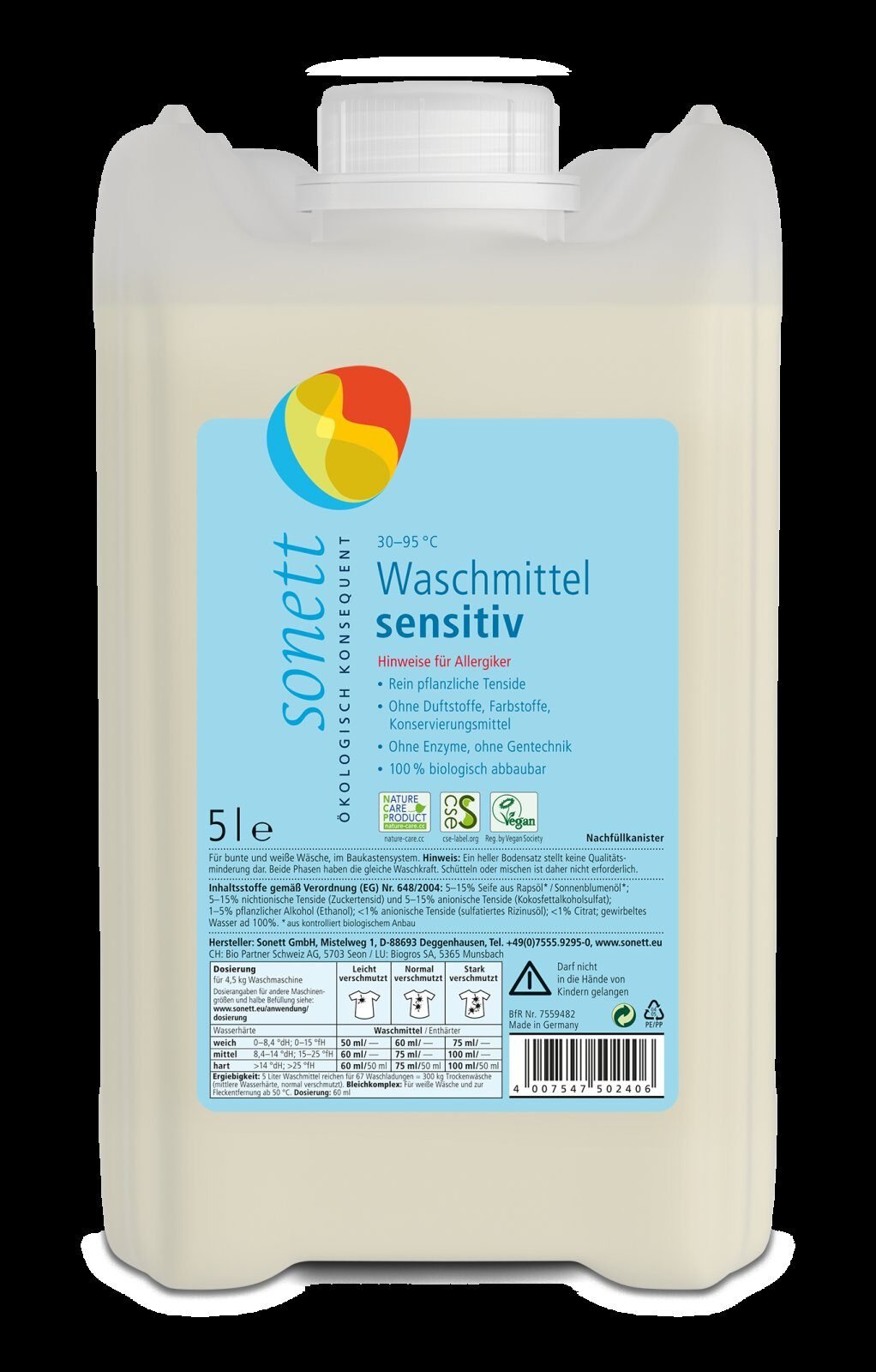 Detergent lichid pentru rufe sensitive ecologic 5l Sonett