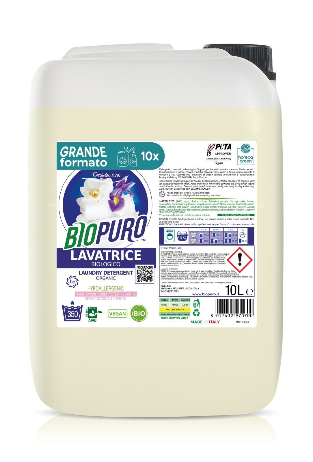 Detergent pentru rufe albe si colorate cu iris si orhidee hipoalergen ecologic 10l Biopuro