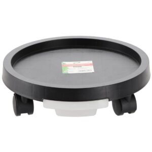 Suport ghiveci rotund cu roti si tava colectare apa, plastic rezistent, 28 cm, negru