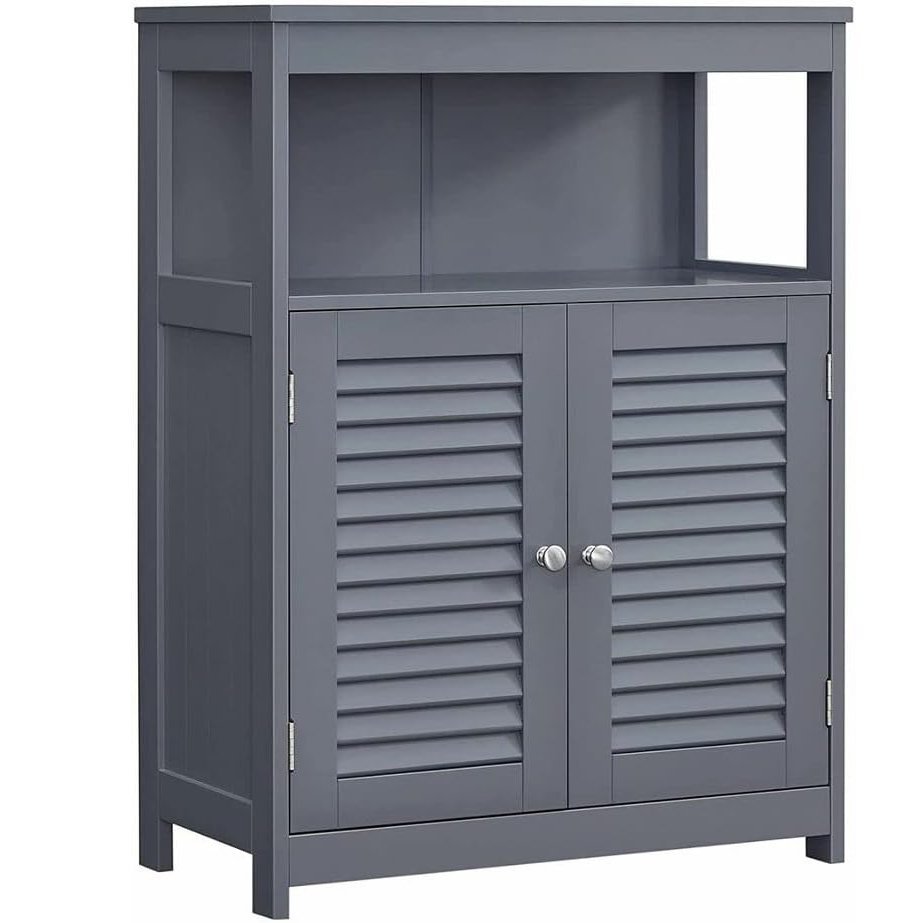 VASAGLE Dulap tip comoda pentru baie, cu rafturi reglabile si 2 usi, 30x60x80 cm, gri