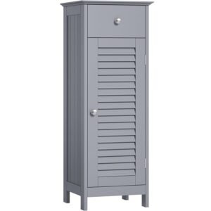 VASAGLE Dulap de depozitare de podea pentru baie, din lemn cu sertar, usa cu lamele, 32x30x87cm, gri